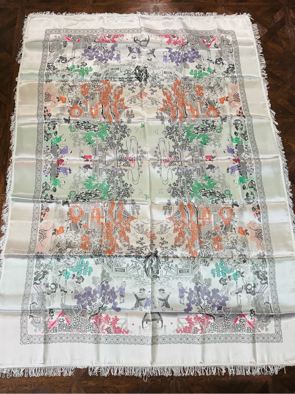 Chinese Woven Silk Silver Table Cloth